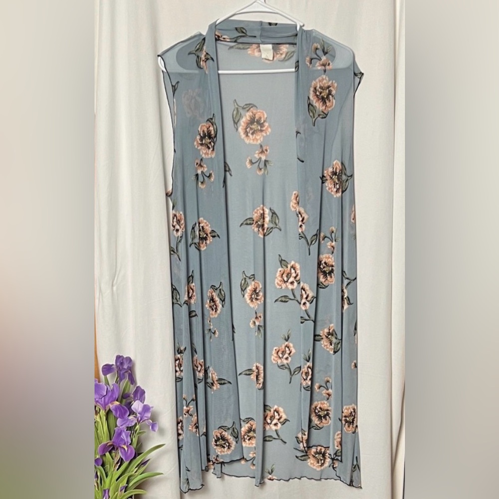 Floral Sleeveless Kimono Cardigan Size 1X